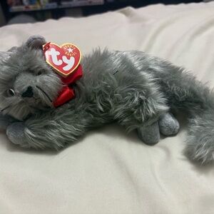 Ty Gray Plush Cat with Red Bow